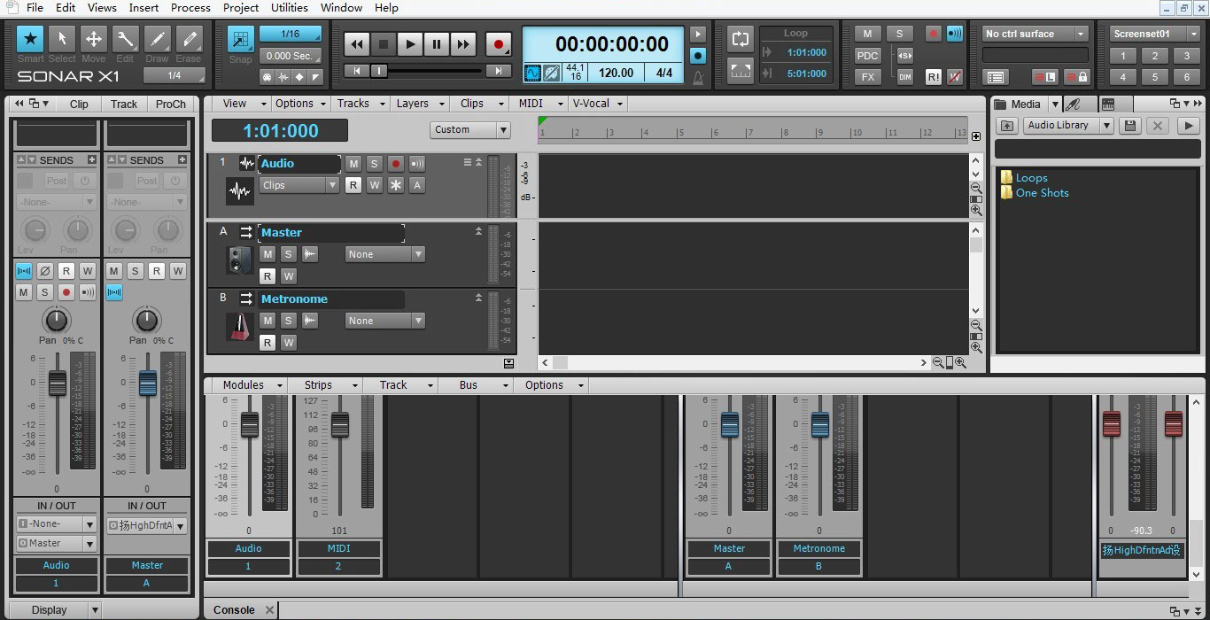 Cakewalk SONAR X1的初始视图